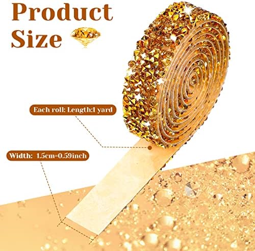 Xinnun 5 Rolls Rhinestone Ribbon,Gold,0.59 Inch,Basic Style