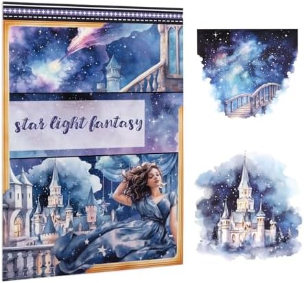 Pre-Cut Galaxy Sticker for Journaling, PET Washi Paper Collage Book, 20 Sheets Star Space Fantasy Planner Decals Scrapbook Junk Journal Supplies