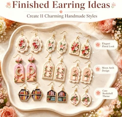 11Pcs Floral Moon Bookshelf Clay Mold Set for Earring Making