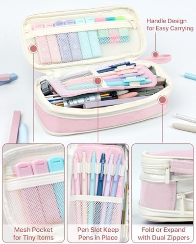 Four Candies 56PCS School Supplies with Pencil Case, Stationery Set, Pink