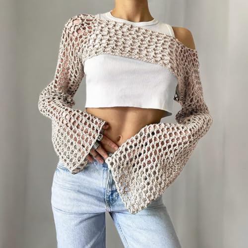 KEOMUD Women Crochet Tops Y2K Hollow Knit Bolero Shrug