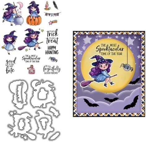 Witch Pumpkin Halloween Clear Stamps and Die Cuts Sets for DIY Card Making