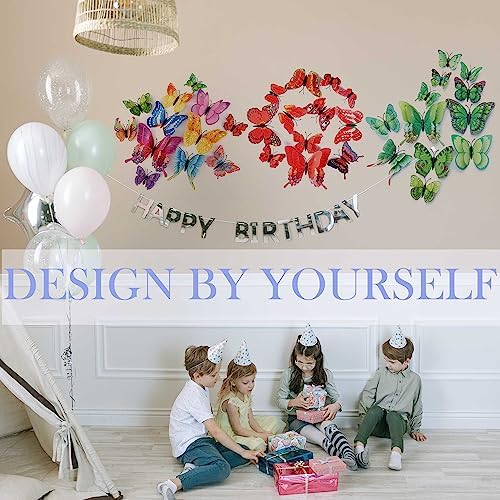 OPSEAM 3D Butterfly Wall Decor Butterfly Decorations Stickers with Magnets | 48 PCS Red,12 Styles Double Layer Butterfly for Classroom Decoration,Locker Refrigerator, Reusable,Waterproof