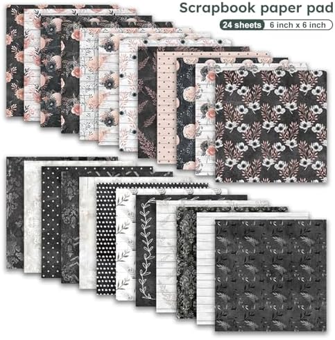 24 Sheets 6in Flowers Scrapbook Paper Pad - Double Sided Aesthetic Design Patterns Decorative for DIY Crafts Photos Album Travel Journaling Supplies Collage Card Wedding Gifts Wrapping