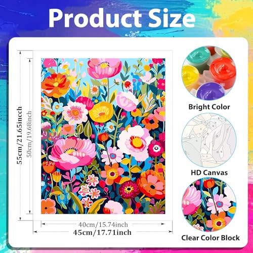 xcemhil Flowers Paint by Number Kit for Adults, Paint by Numbers Flowers, Adult Paint by Number Kits on Canvas for Gift Home Wall Decor 16x20in