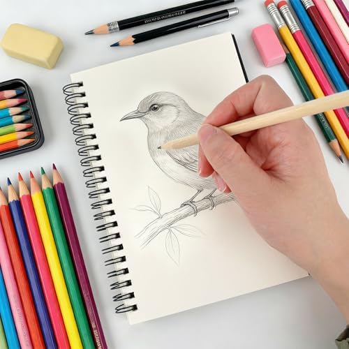 DSTELIN 2 Pack Spiral Bound Sketchbooks (100 GSM Sketch Paper), 50 Sheets per Pack, 7.5" x 5.1" Sketchbook with Black Hard Cover for Painting, Drawing and Sketching