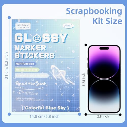 Blue Colorful Label Sticker Scrapbooking Supplies for Junk Journal, 20 Sheets Stickers - Ephemera Stickers Book(TZ-012-003)