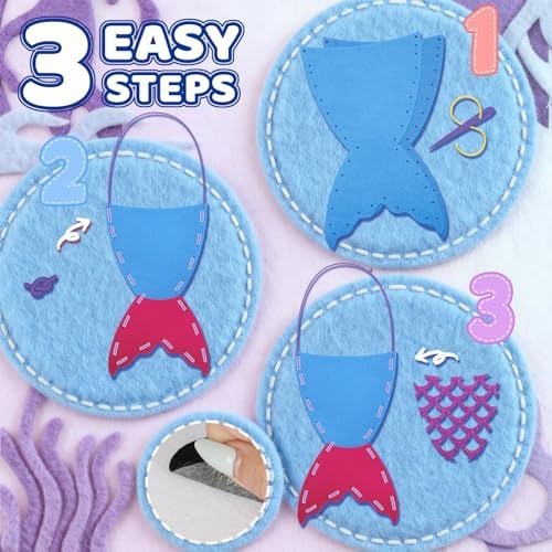 powerful xishan Mermaid Sewing Kit for Kids Ages 4-8| 9 Beginner Projects