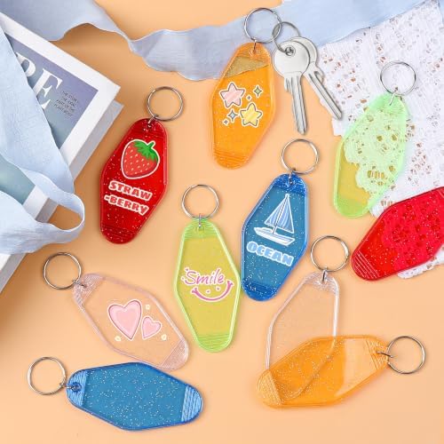 BLMHTWO 15PCS Motel Keychain Blank Bulk Rhombus Hotel Keychain with Glitter