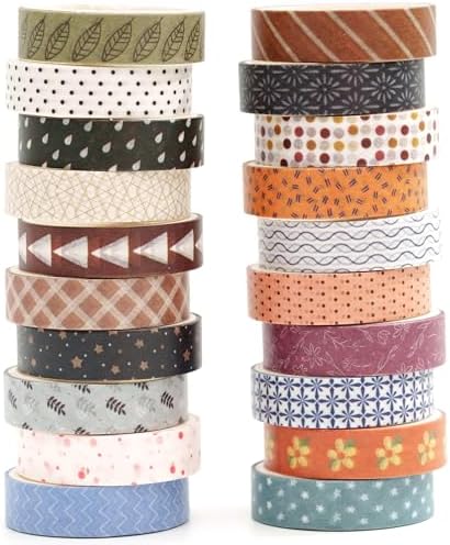 YUBBAEX 20 Rolls Basic Patterns Washi Tape Set Skinny Masking Creative Decorative Tapes, Designer's Selection (Collection 2-Enchantment)