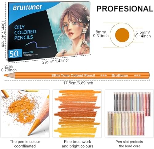 LBW 50 Skin Tone Colored Pencils for Adult Coloring Pencils, Oil Based Soft Core Professional Color Pencils Set for Artists Beginners Drawing Coloring