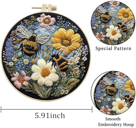 LB Yellow Floral Embroidery Kit for Beginners Adults