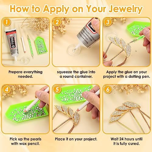 B7000 Glue Clear with Precision Tip, 2Pcs 110mL Jewelry Bead Gem Glue, Strong Adhesive Bedazzling Glue with Silver Rhinestones, Dotting Pen Tool for Jewelry Making Fabric Clothes Shoes DIY Crafts