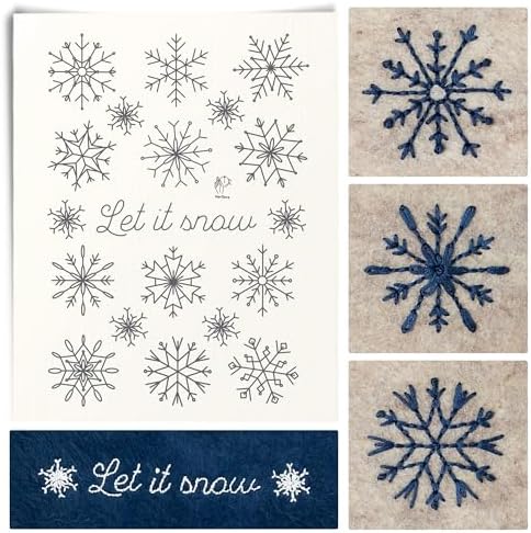 Stick and Stitch Embroidery Patterns, Holiday/Snowflake Designs, Water Soluble Embroidery Stabilizer Transfer Paper, Beginner Hand Embroidery Kit for Gifts (Holiday 1 Page)