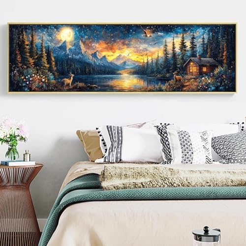 YALKIN Paint by Numbers Kit for Adults, Landscape Large Adults'paint-by-Number Kits on Canvas, DIY Acrylic Oil Painting by Numbers Kits, Perfect for Home Decor, Gifts 30x90CM /11.8x35.4in