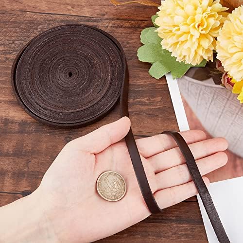 GORGECRAFT 5.5Yds 8mm Flat Genuine Leather Cord Natural Leather String Lace Strips Full Grain Cowhide Braiding String Roll for Jewelry Making DIY Craft Braided Bracelets Belts Keychains(Dark Brown)