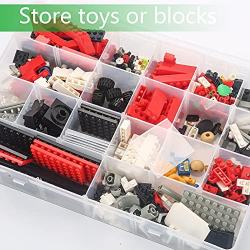 Gbivbe Large 24 Grids Plastic Organizer Box Adjustable Dividers,Clear Storage Box for Jewelry, Art DIY Crafts, Washi Tapes, Beads and Small Parts(2 Pack)