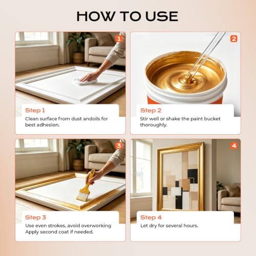 Gold Paint, 17.6 Floz Metallic Liquid Gold Leaf Paint Shiny Acrylic Coating