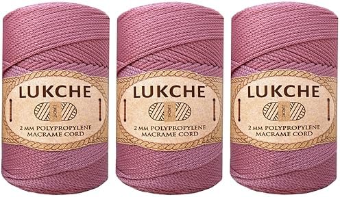 Polyester Macrame Cord 2mm x 251 Yards, 100% Polypropylene Premium Macrame Rope, Colorful Yarn Crochet Macrame Bag Craft for Wall Hangers, Bags, Bottom Plates, Carpets (Dusty Rose, 3 Skein)