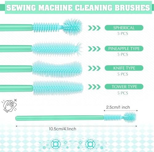 20 Pcs Sewing Machine Cleaning Brushes Reusable Silicone Cleaner,Mint Green