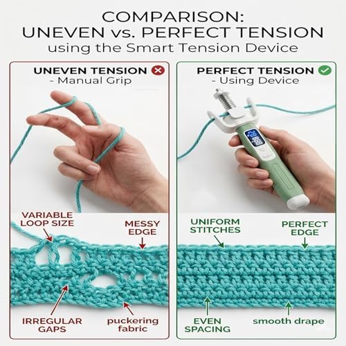 Crochet Tension Tool with Row & Stitch Counter, 2-in-1 Yarn Guide Regulator, Ergonomic for Arthritis Hands & Beginners, Left Right Handed Crochet Accessories