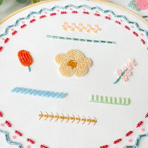 Myfelicity Bead Embroidery kit with Floral Patterns, Colorful Thread Sets, and Instructions, Suitable for Beginners and Adults, Box Packaging