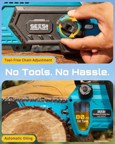 SEESII 40V 18-Inch Electric Chainsaw Cordless with 2 x 5.0Ah Batteries | 2200W Brushless Battery Powered Chain Saw with 2 ×Chargers, Tool-free Tension, Auto-Oiling for Tree Felling and Wood Cutting