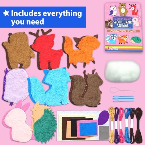 KRAFUN Woodland Animal Sewing Kit for Kids Ages 6+ | 8 Dolls