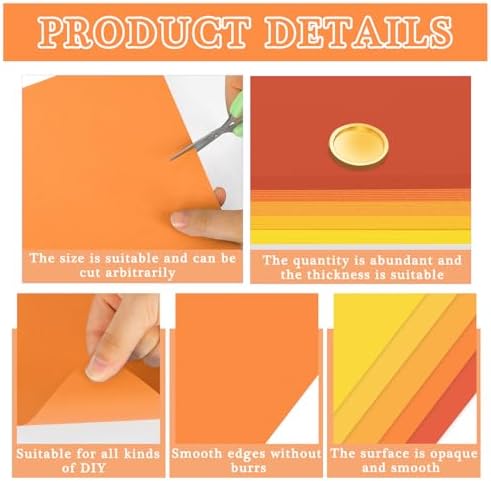 Whaline 50 Sheets 12 x 12 Inch Assorted Orange Yellow Card Stock Paper Fall Thanksgiving Scrapbook Craft Paper for Autumn Halloween Print DIY Art Making School Office Supplies, 65lb