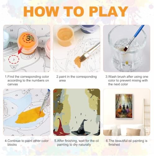 SENQAO Witch Paint by Numbers Kit for Adults Beginner, Fall Adult Paint by Number Kits on Canvas, DIY Acrylic Oil Easy Painting by Numbers for Home Wall Decor 8X12 inch (Fall Forest Witch)