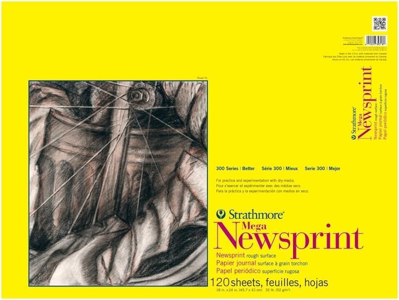 Strathmore 300 Series Newsprint Paper Pad, Tape Bound, 50 Sheets (32lb/52g) Art Paper for Adults and Students - Practice Sketching with Charcoal, Graphite and Pencil 14x17 (Pack of 12)