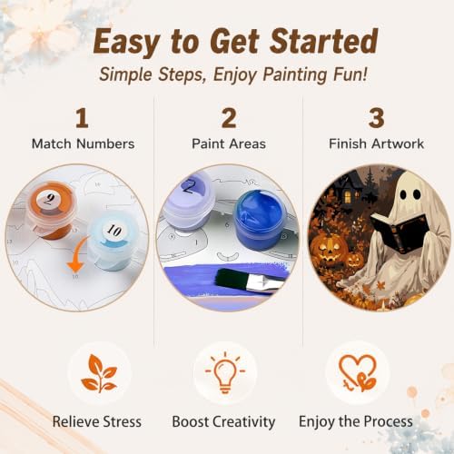 AUKELHJ 4 Pack Framed Paint by Numbers Kit for Adults, Halloween, 8x12 inch | Paint by Number for Adults, Beginner Friendly, Framed Canvas, Easel Included, Fun and Relaxing, Gifts Box, Home Wall Decor