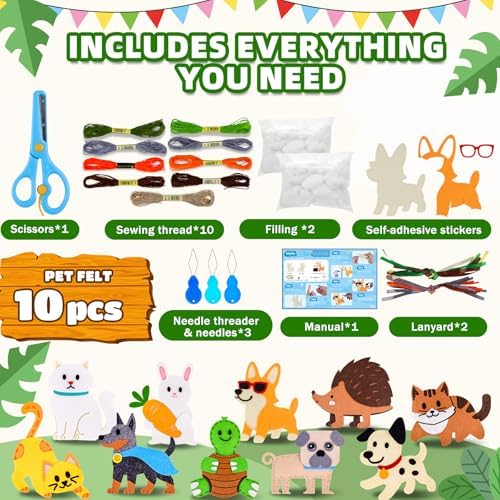 Garma Puppy Sewing Kit for Kids - 10 in 1 Pet Kids Sewing Crafts Kit for Beginners - Mini Sewing Kits for Kid 5-8 8-12 - Easy Sew Your Own Felt Animals DIY Craft Set for Boys & Girls Birthday