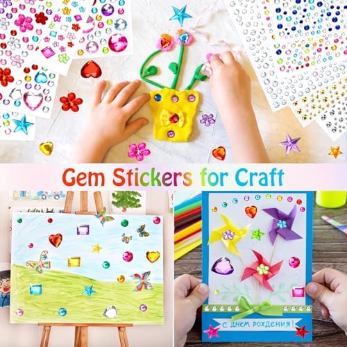2168pcs Gem Stickers Rhinestones for Crafts, Sparkling Cute Star Heart Round Small Stickers for Women Adults, Glitter Jewels Stickers for Face Eye Body Makeup, DIY Decoration, WUINOID