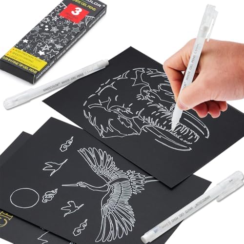 MARTCOLOR White Gel Pens, 3 Pack 0.5mm Extra Fine Point White Gel ink Pens