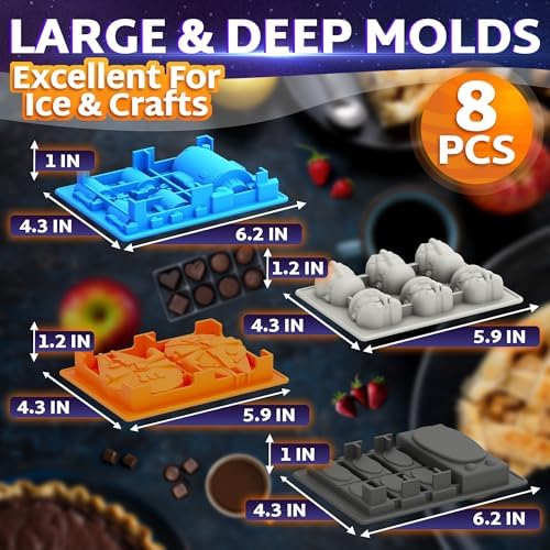 Silicone Molds, Set of 8, Sci-Fi Themed; Non-Stick (Colored)