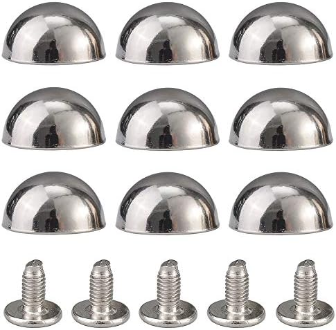 YORANYO 20 Sets 15X8MM Dome Spikes and Studs 19/32" Handbag Feet Silver Color Round Spikes Screw Back Studs and Spikes for Clothing Shoes Leather Craft Belts Bags Accessories with Installation Tool