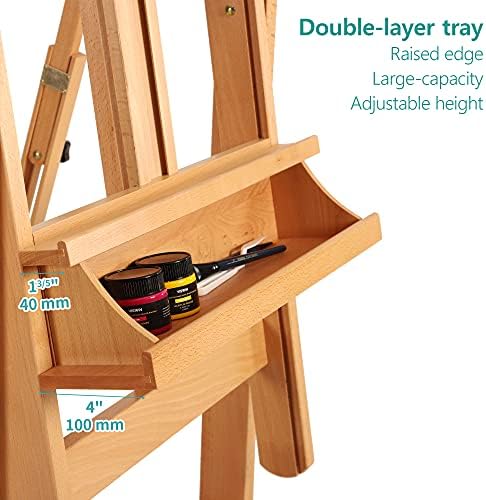 VISWIN Heavy-Duty H Frame Easel, Hold Canvas to 82", Tilts Flat, Adjustable Beech Wood Large Easel for Painting with Storage & 4 Wheels, Professional Floor Art Easel Stand for Adults, Artists