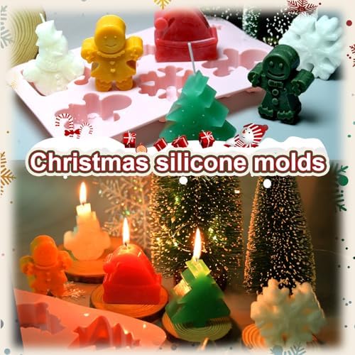 Gingerbread Soap Molds, 2 Pack Christmas Theme Silicone molds 12 Cavity | Xmas Tree Snowman Santa Hat Snowflake 5 Shapes Soap Mold for Lotion Bar Beeswax Resin Candle, Baking Mold for Chocolate