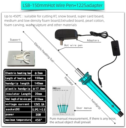 Hot Wire Pen, Electric Hot Wire Cutter Pen 15cm, Styrofoam Cutting Hot Pen Hot Wire Cutting Pen for Amateur DIY Heat Cutting Engraving Pen, Art Making, Foam Carving (blue, 150mm)