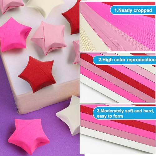 FoDau770 Solid Color Star Paper Strips - 1080 Sheet, Red Series