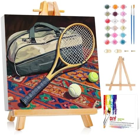 Reivworl Framed Tennis Paint by Numbers Kit for Adults Beginner 10×10 inch