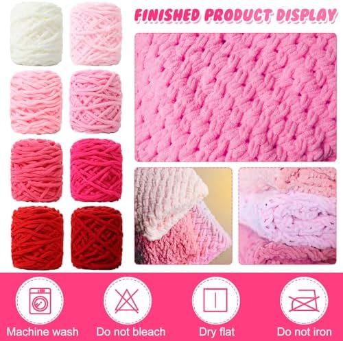 Buryeah 8 Pack Chunky Chenille Yarn for Crocheting, Pink Series