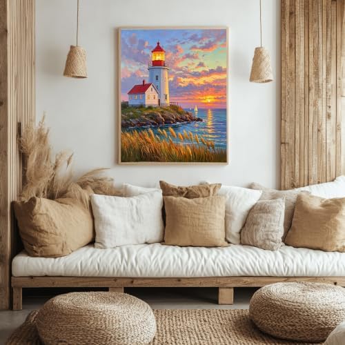 Seaside Lighthouse 5D Diamond Art Kit for Adults Full Drill Canvas