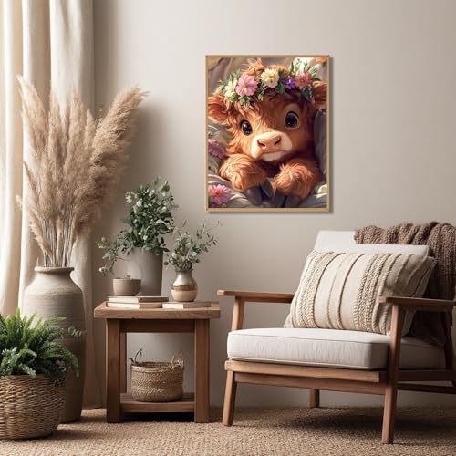 Reivworl Cow Paint by Numbers Kit for Adults Beginners, Highland Cow Paint by Numbers, Adult Paint by Number Kits for Gifts and Wall Decor 16x20 Inch