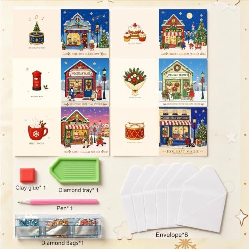 BAYUNOE 6Pcs Christmas Diamond Art Painting Greeting Card Kit with Envelope