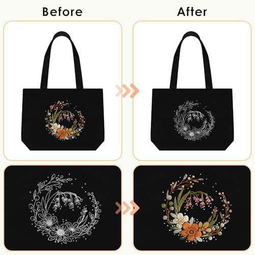 ERKOON Canvas Tote Bag Embroidery Kit for Beginners, Floral Arts Crafts Cross Stitch Kits for Adults Including Stamped Embroidery Bag with Hoops, Needle, Instruction and Color Threads (Flower)