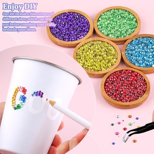 Resin Rhinestones for Bedazzling with Tweezers, 12000Pcs Multicolor 3/4/5mm Rhinestones for Crafting with 3Pcs 10ml B7000 Jewelry Glue for DIY Crafts Clothing Tumblers Shoes Fabric Nail Art