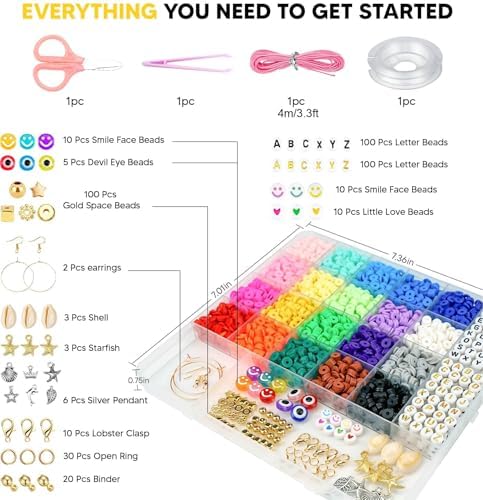 Dowsabel Clay Beads Bracelet Making Kit for Beginner, 5000 Pcs Preppy Polymer Clay Beads with Charms Kit for Jewelry Making, DIY Arts and Crafts Birthday Gifts Toys for Kids Age 6-13