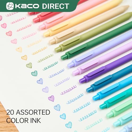Kaco PURE Gel Pens 20 Macaron Color Ink Assorted 0.7mm Medium Point Pens